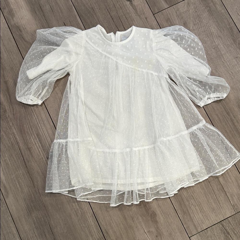 Charming White Kids Formal Dress with Sheer Sleeves